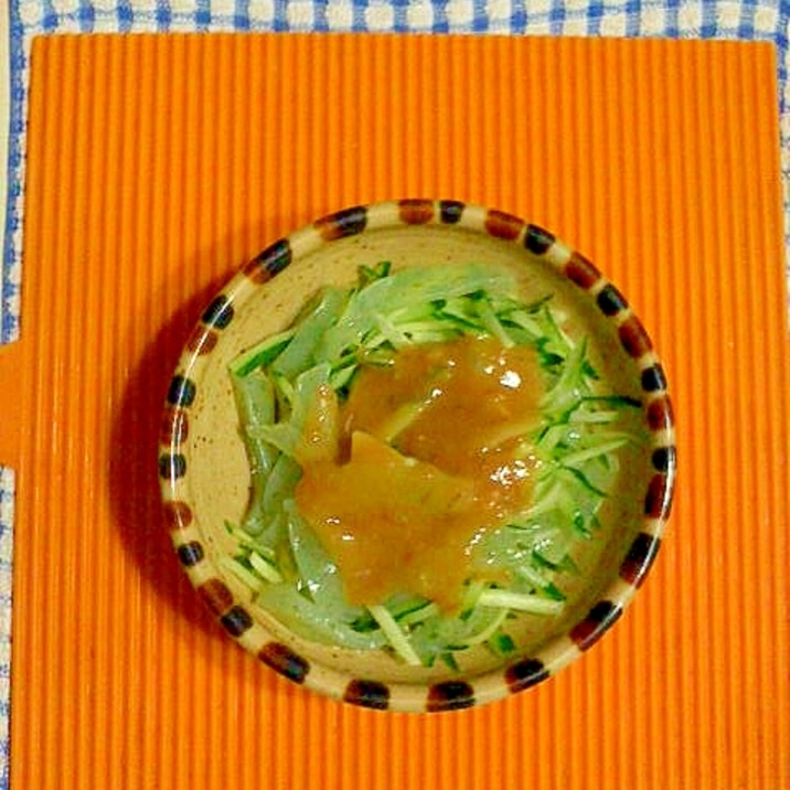 刺身蒟蒻とキュウリの酢味噌サラダ♪